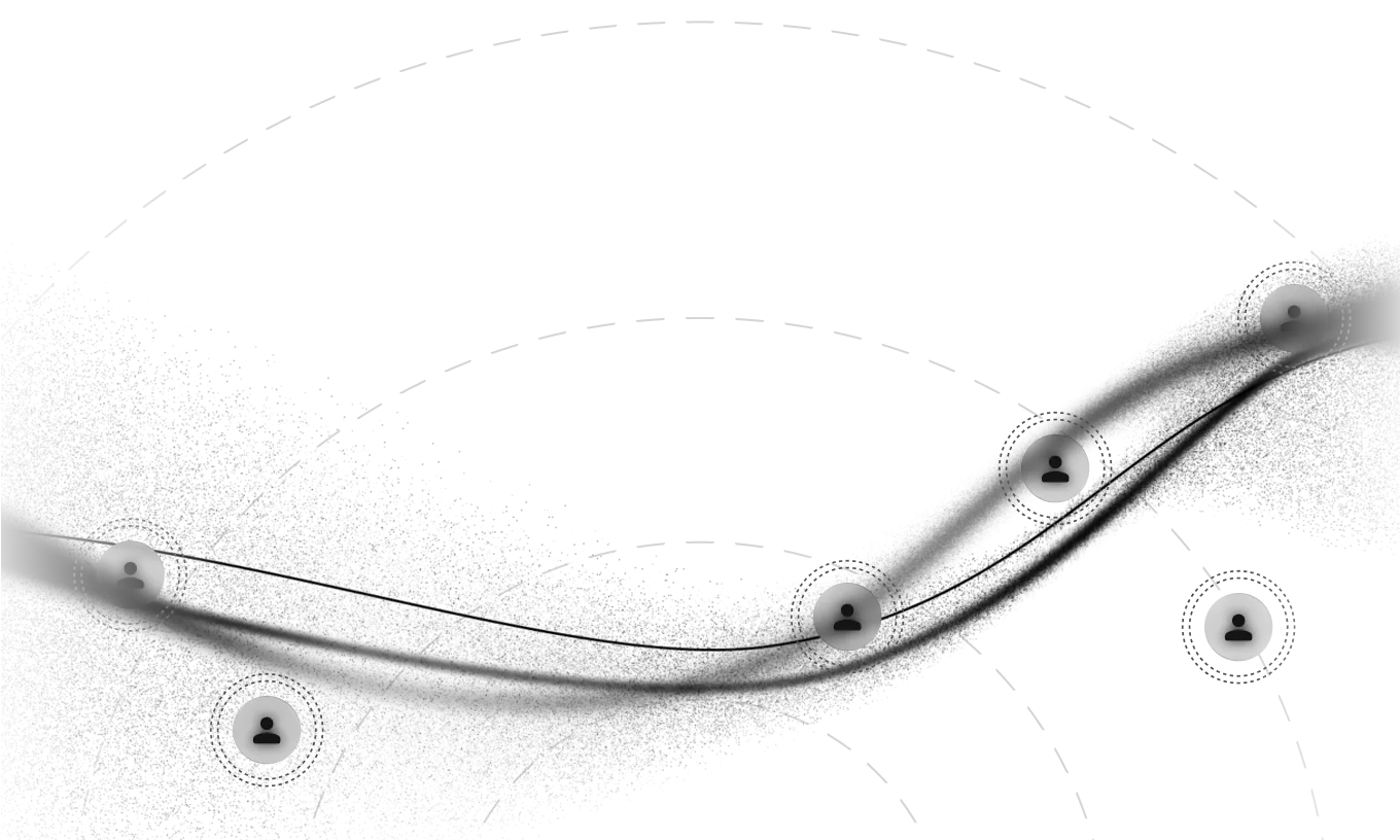 Wave lines with user icons showing seamless scaling and real-time per-user compute across AI servers.